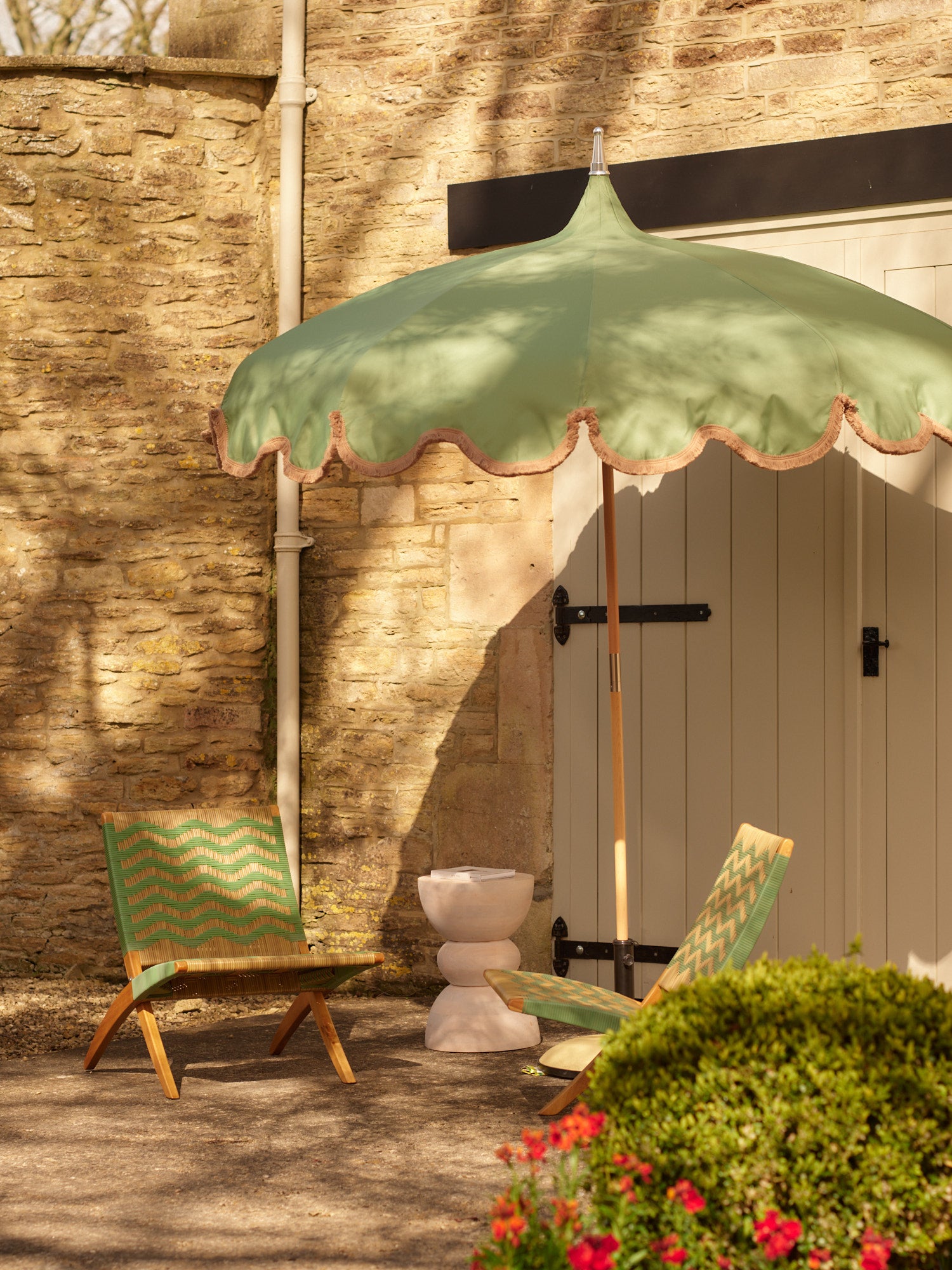 Luxury Pagoda Parasol – Mineral Green Garden Umbrella — Burning Orange